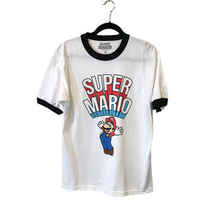 Super Mario Bros Ringer White T-Shirt medium 2019 Nintendo Gaming